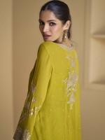 Mustard Green Real Georgette Koti Style Sharara Suit